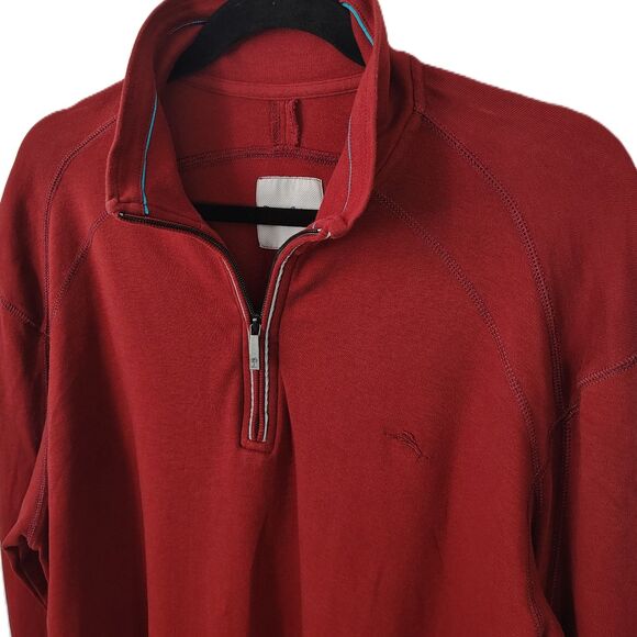 TOMMY BAHAMA Half-Zip Cotton Pullover Large Men's Red Cotton Long Sleeve Shirt - Picture 1 of 7